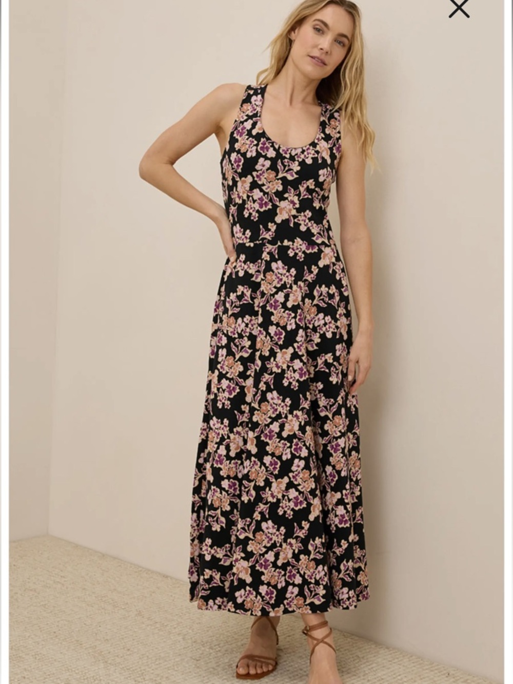 Pact Maxi Dress Organic Cotton Fit Flare Womens XL Black Floral Granola - Picture 11 of 13